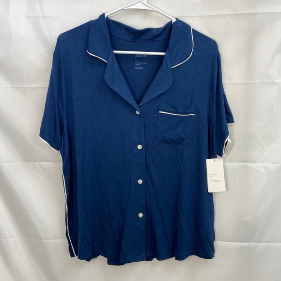 NEW Stars Above women's blue button down collared soft lounge pajama top large - Picture 1 of 7